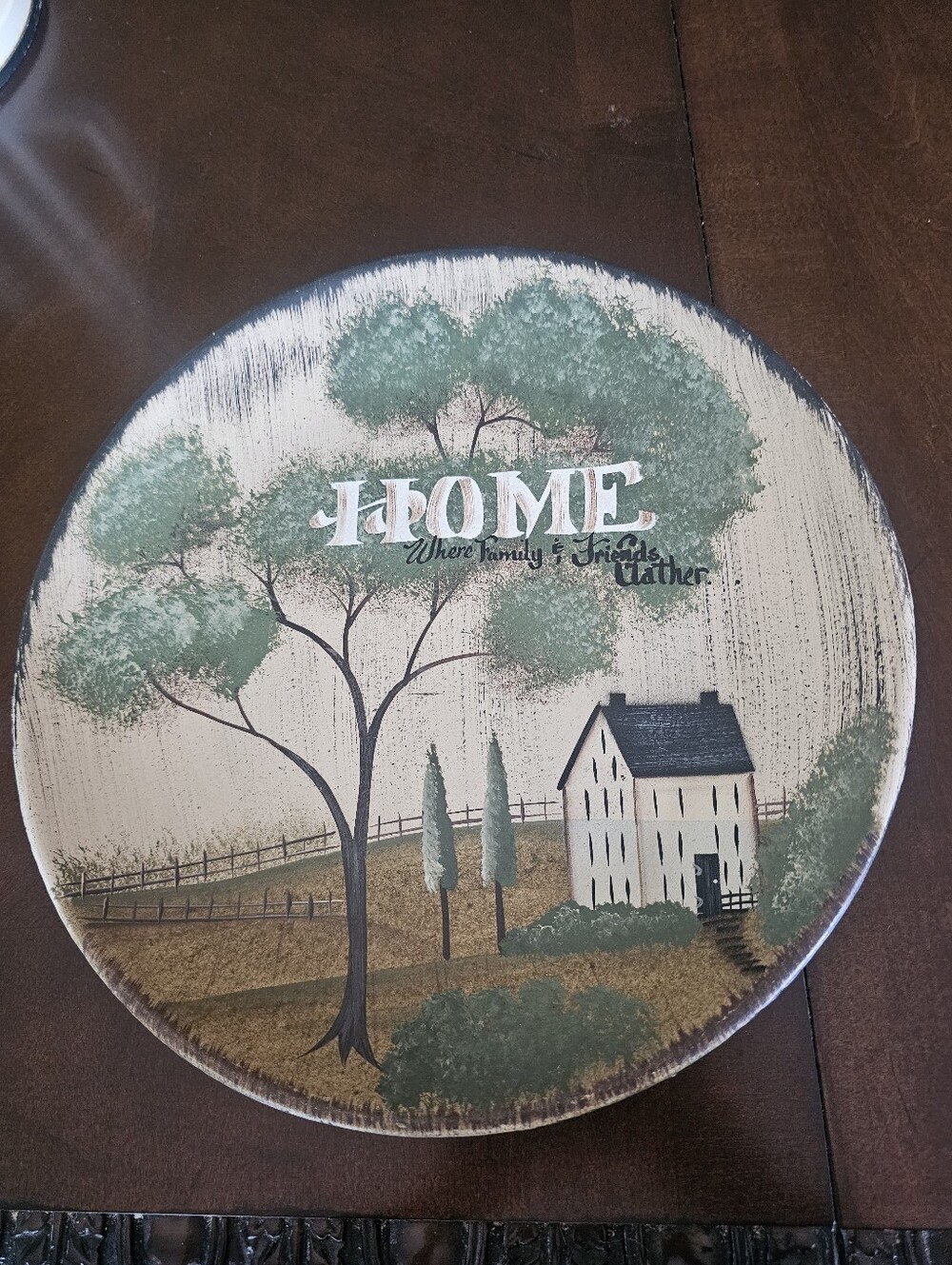 Rustic Folk Art Primitive Painted Charger Plate Decor Only Country Wall Farm